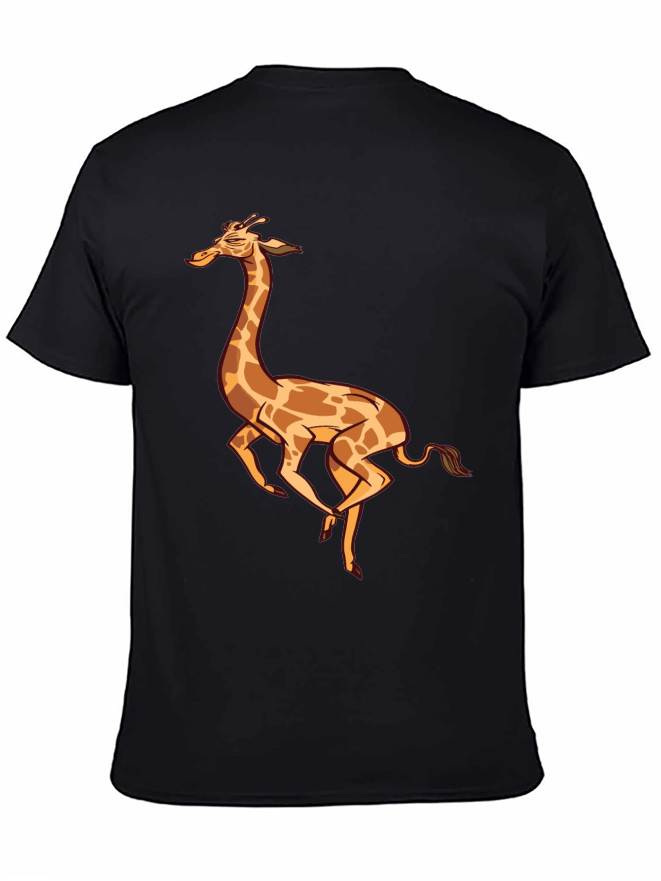 Cartoon Giraffe Graphic Tee - Black Cotton T-Shirt