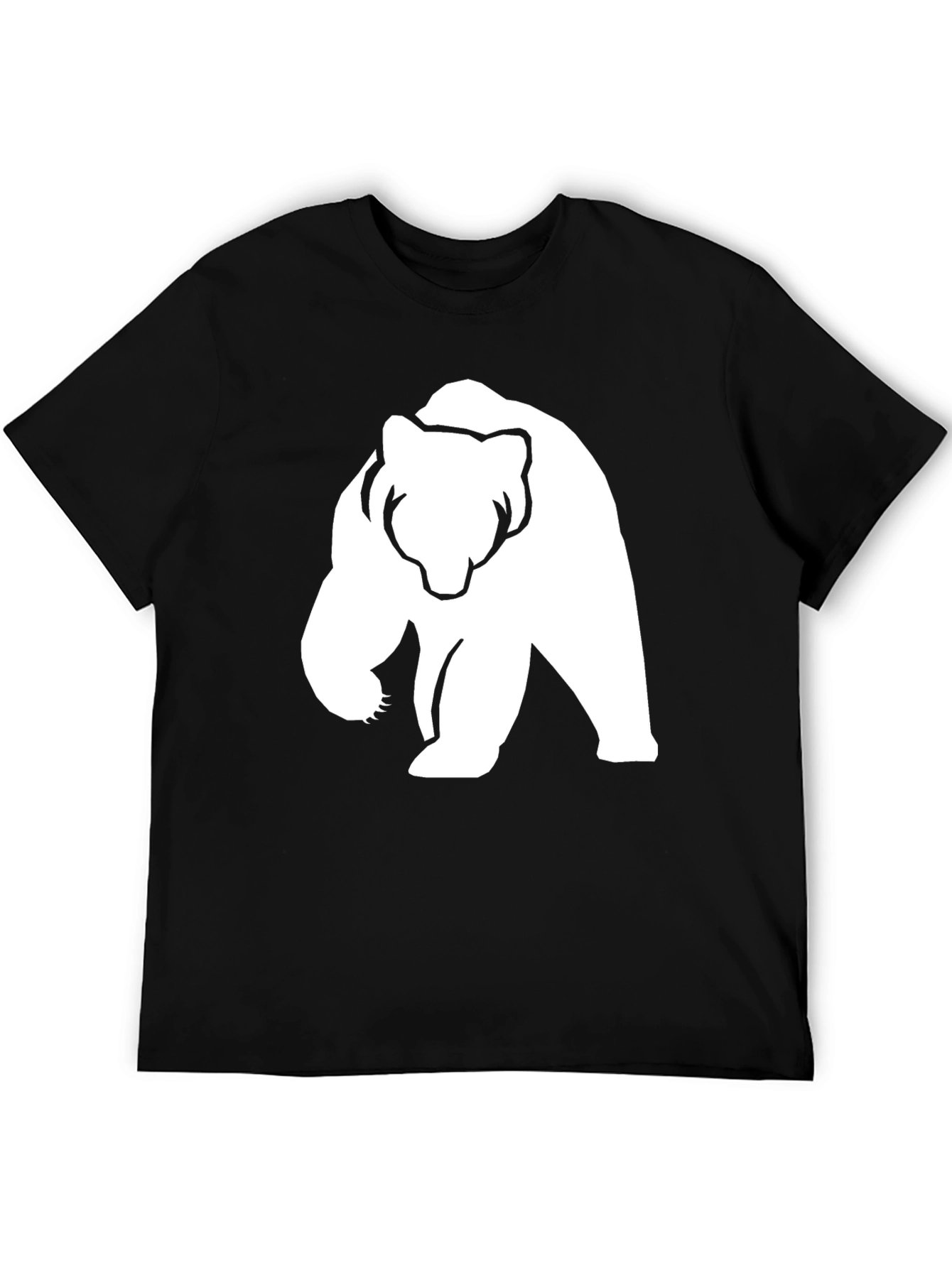 Bear Graphic Tee - Black Cotton Casual Shirt