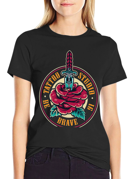 Brave Tattoo Studio T-Shirt - Rose & Dagger Design