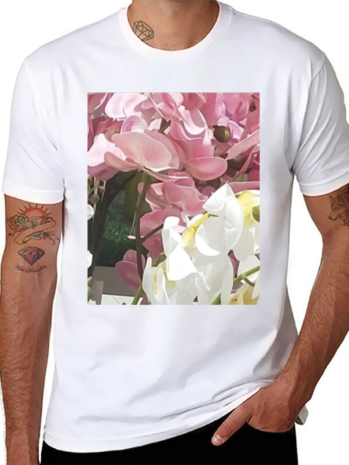 Floral T-Shirt with Pink and White Flowers