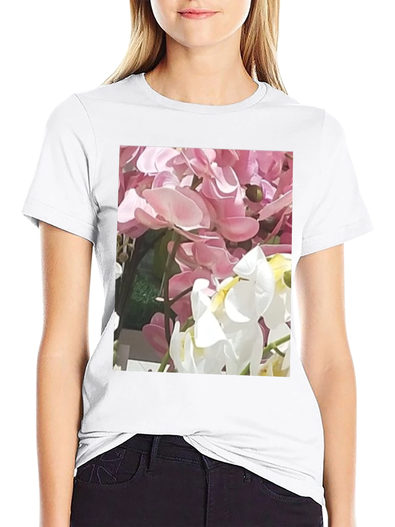 Floral T-Shirt with Pink and White Flowers