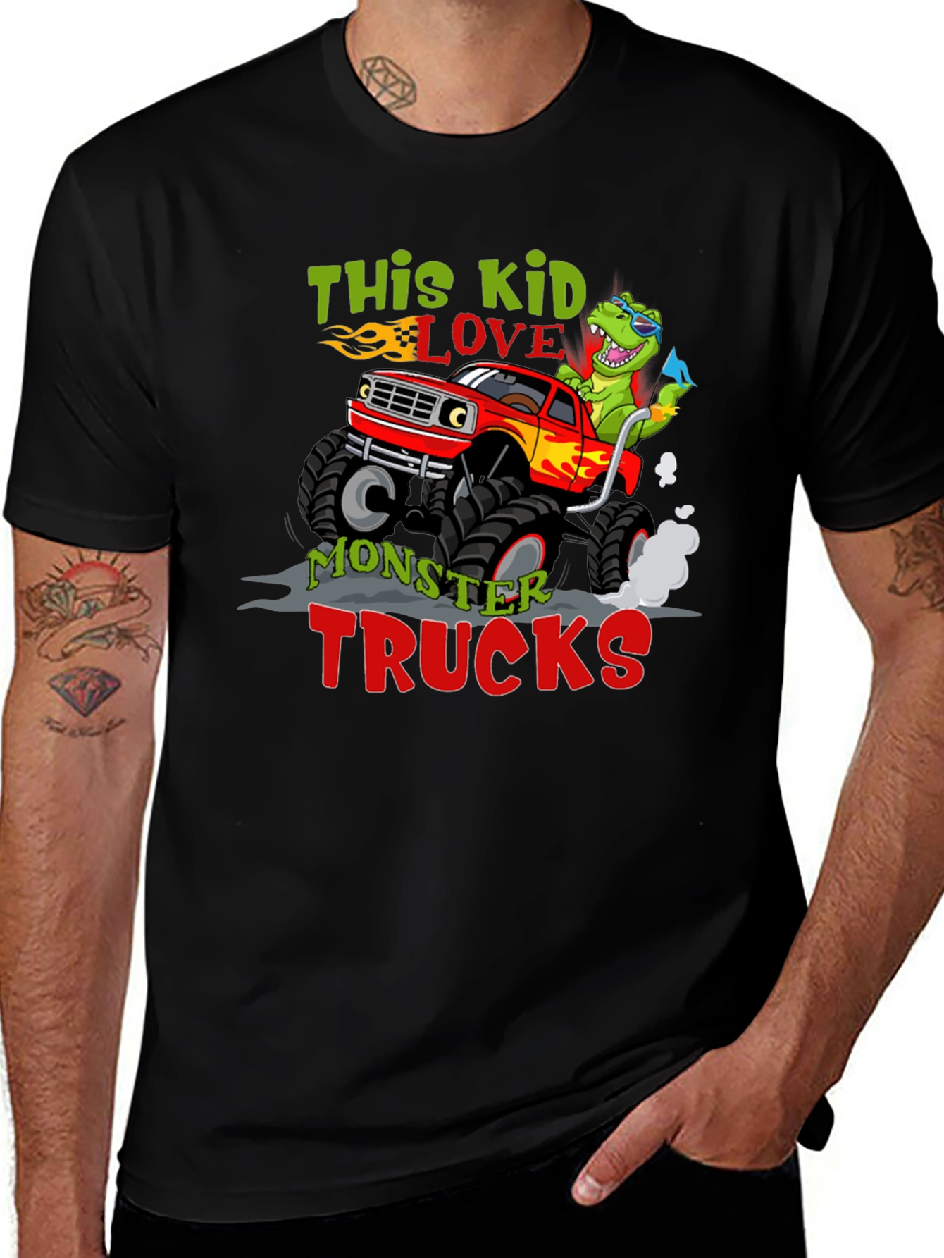 Kids Monster Truck Dinosaur Graphic Tee