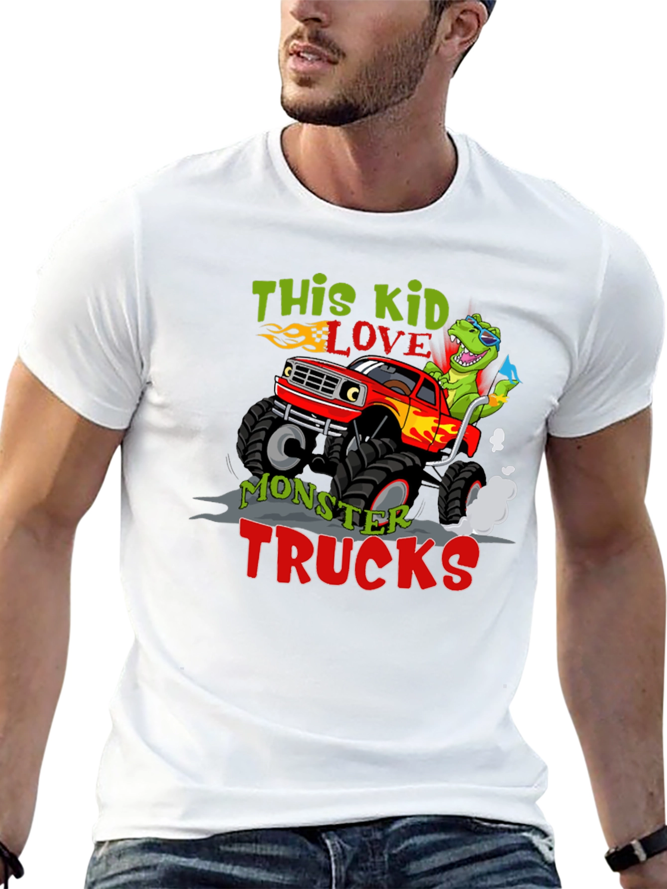 Kids Monster Truck Dinosaur Graphic Tee