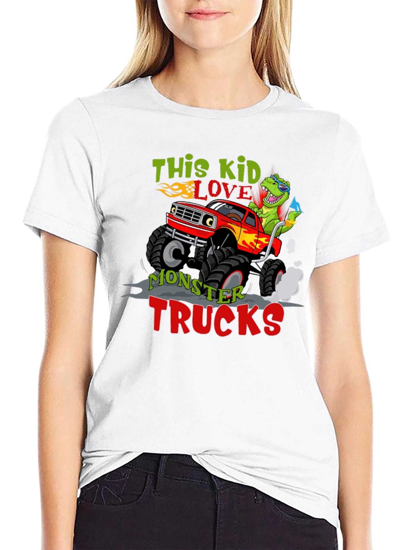 Kids Monster Truck Dinosaur Graphic Tee