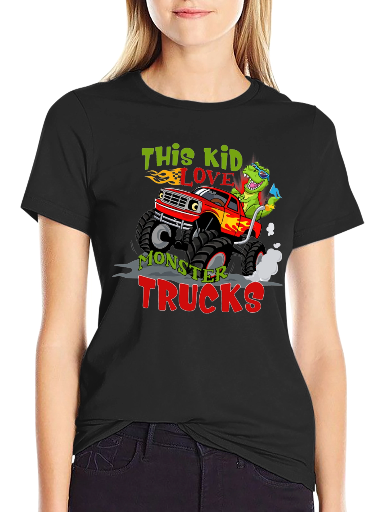 Kids Monster Truck Dinosaur Graphic Tee