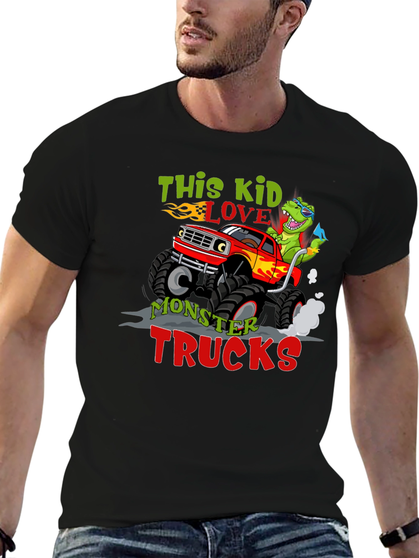 Kids Monster Truck Dinosaur Graphic Tee