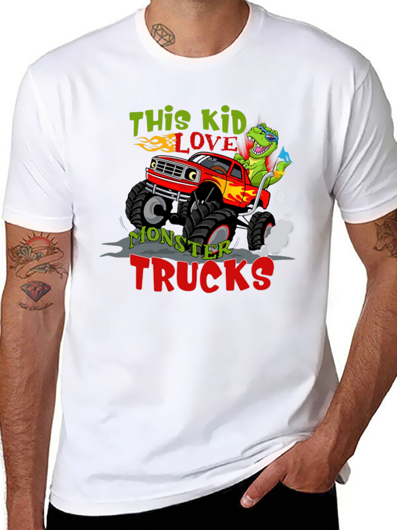 Kids Monster Truck Dinosaur Graphic Tee