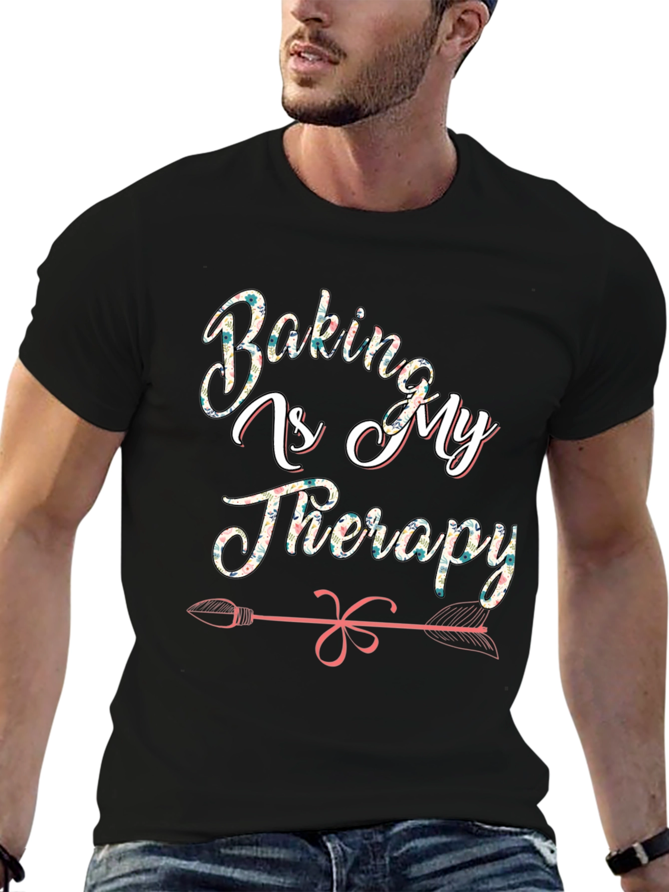 Baking is My Therapy T-Shirt - Floral Design