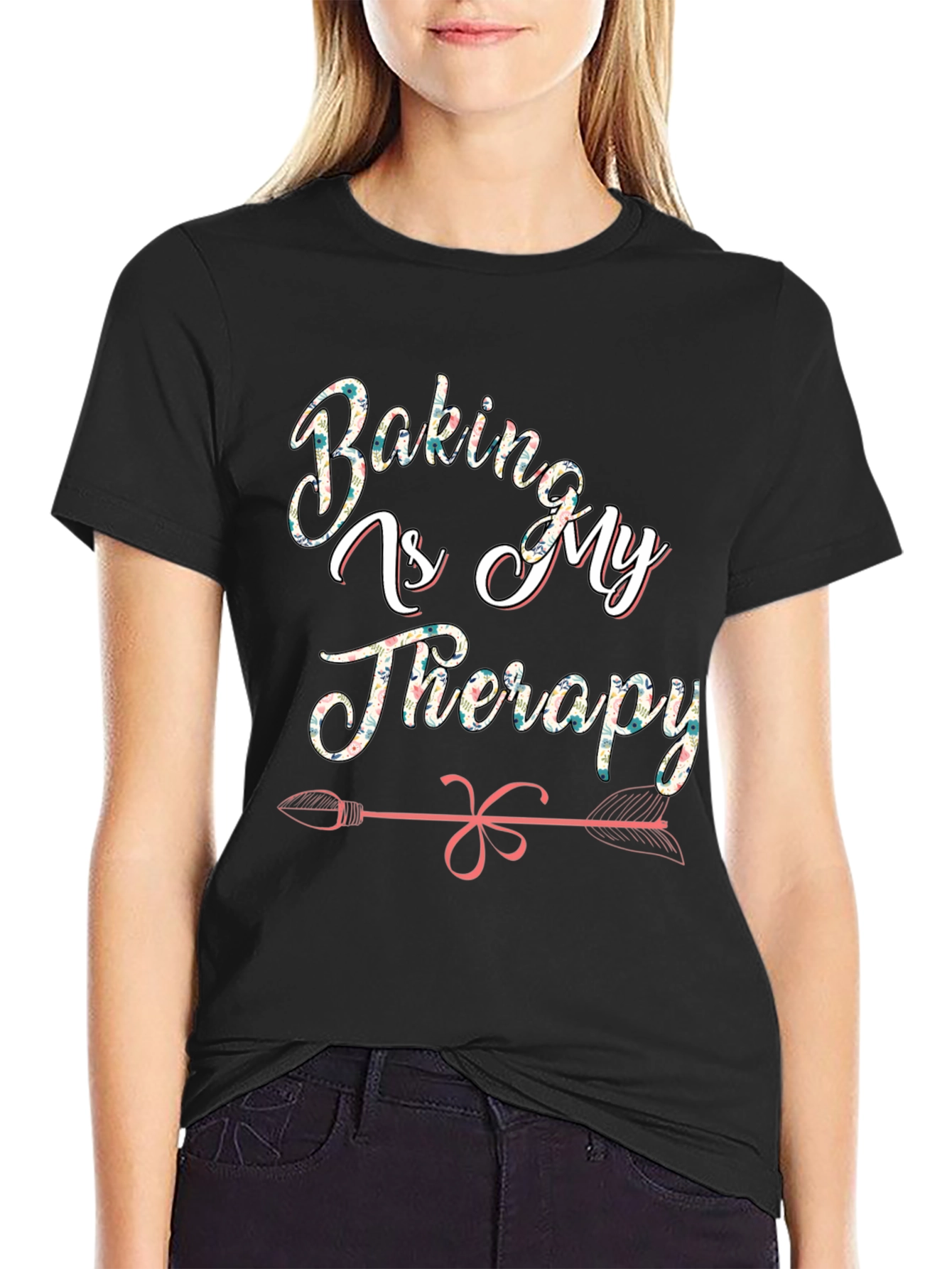 Baking is My Therapy T-Shirt - Floral Design