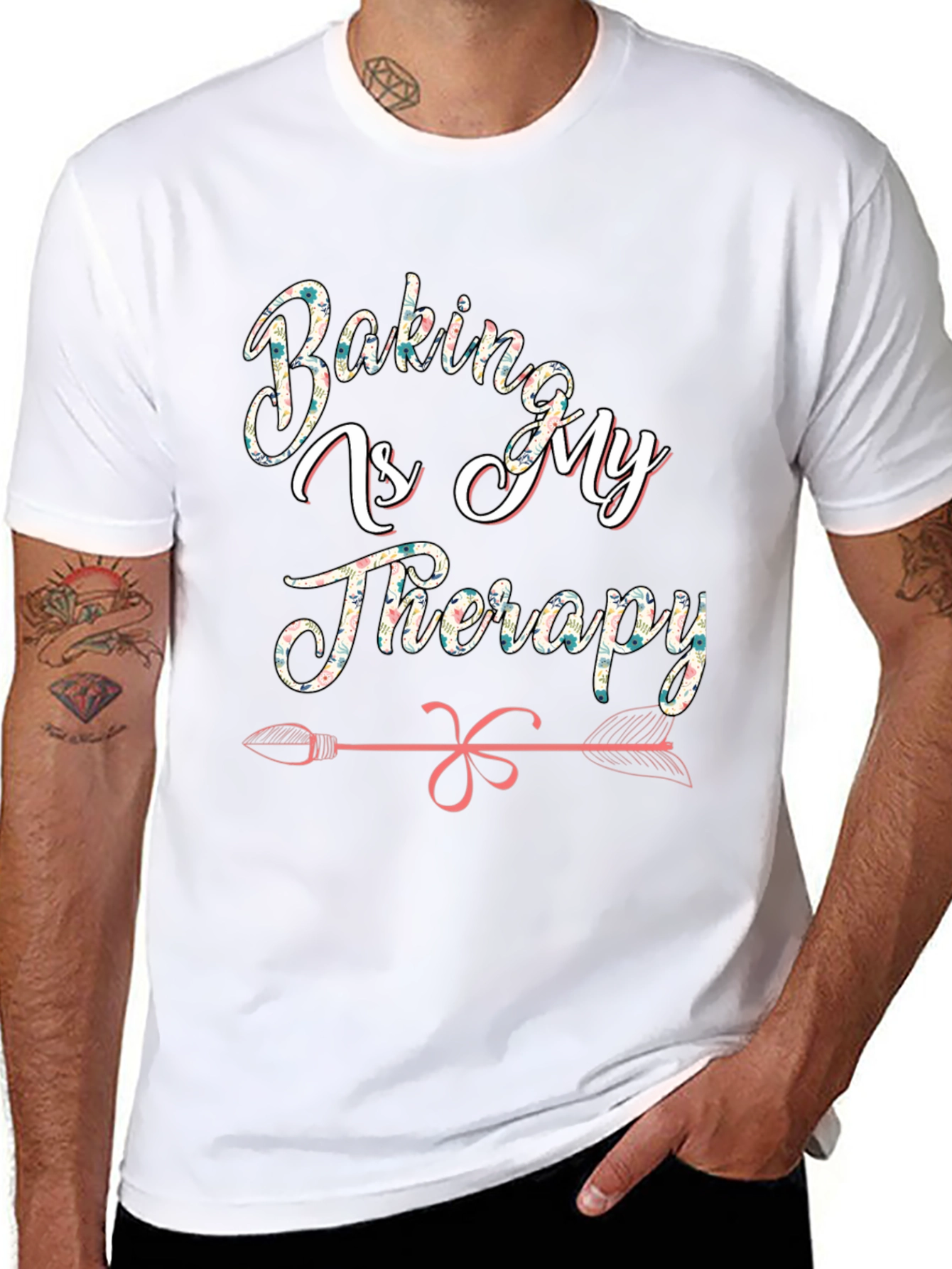 Baking is My Therapy T-Shirt - Floral Design