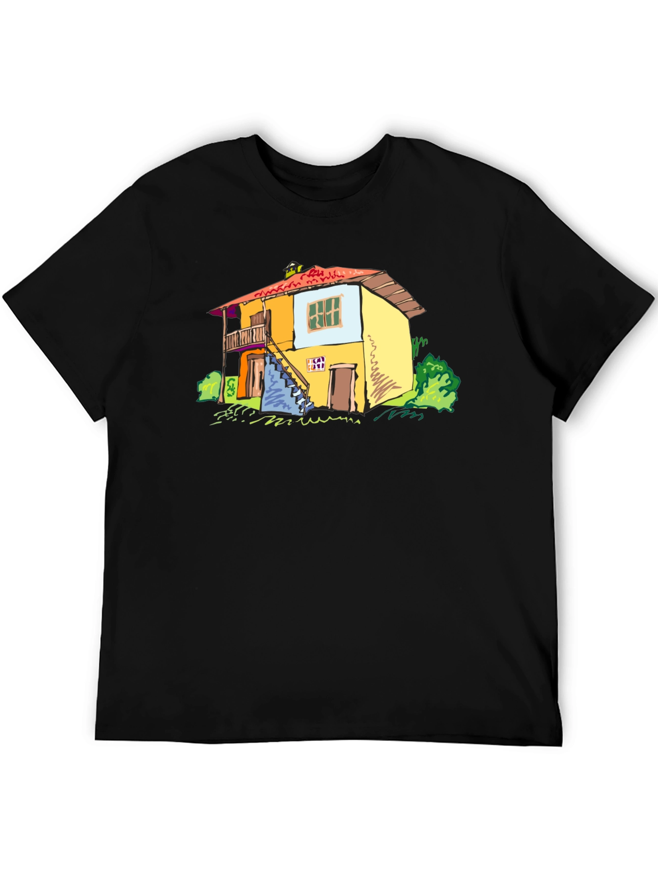Quirky House Graphic Black T-Shirt