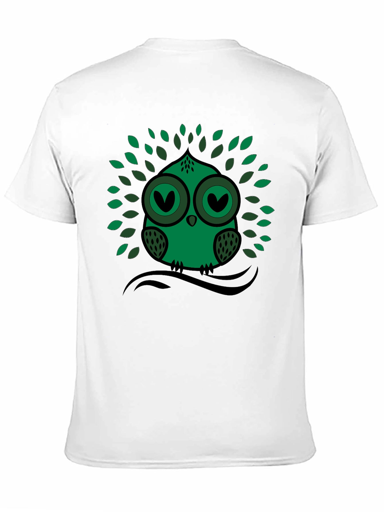 Green Owl Graphic Print Crew Neck Tee