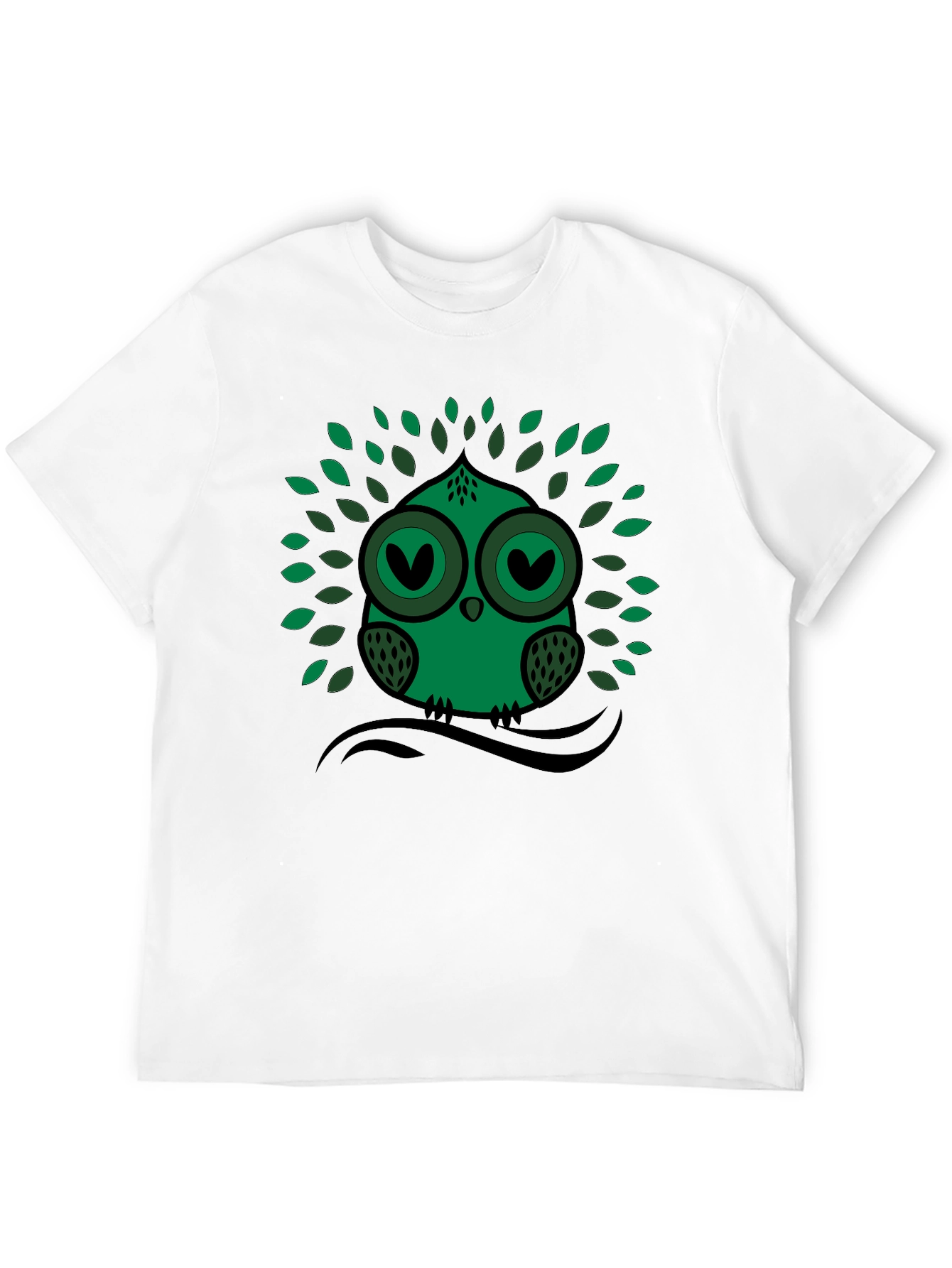 Green Owl Graphic Print Crew Neck Tee