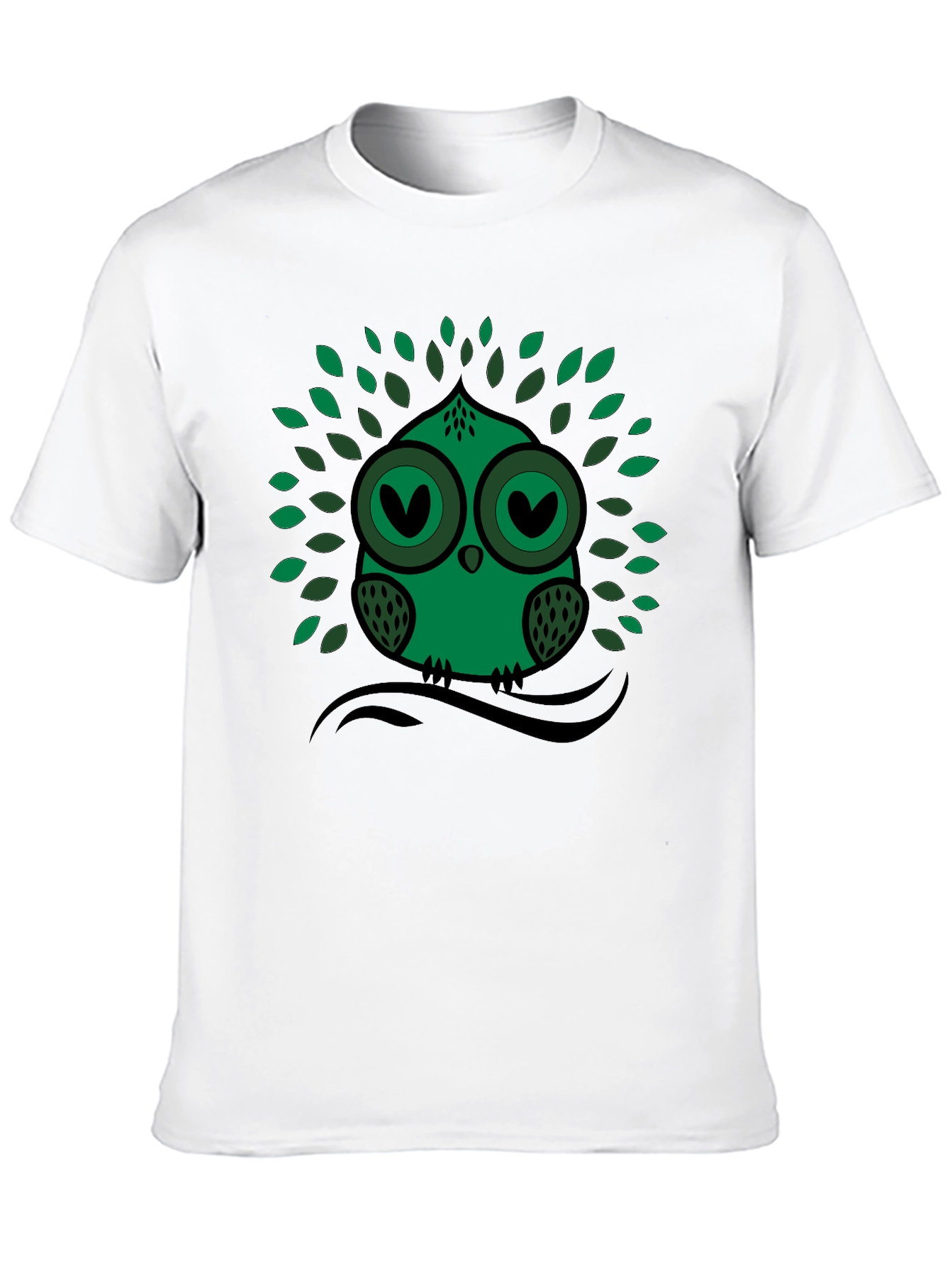 Green Owl Graphic Print Crew Neck Tee
