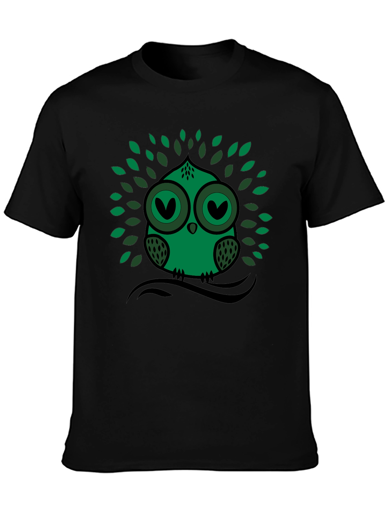 Green Owl Graphic Print Crew Neck Tee