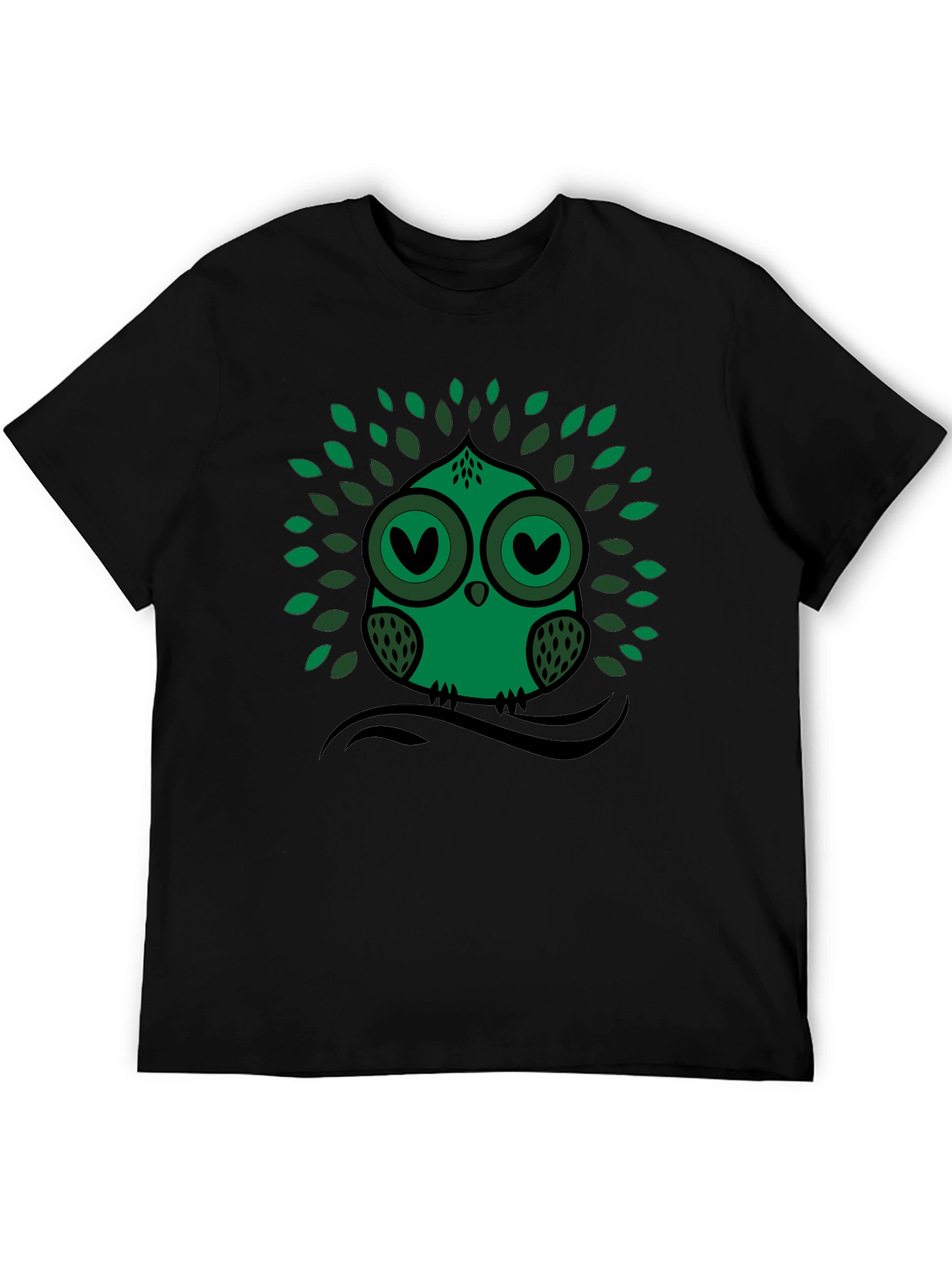 Green Owl Graphic Print Crew Neck Tee