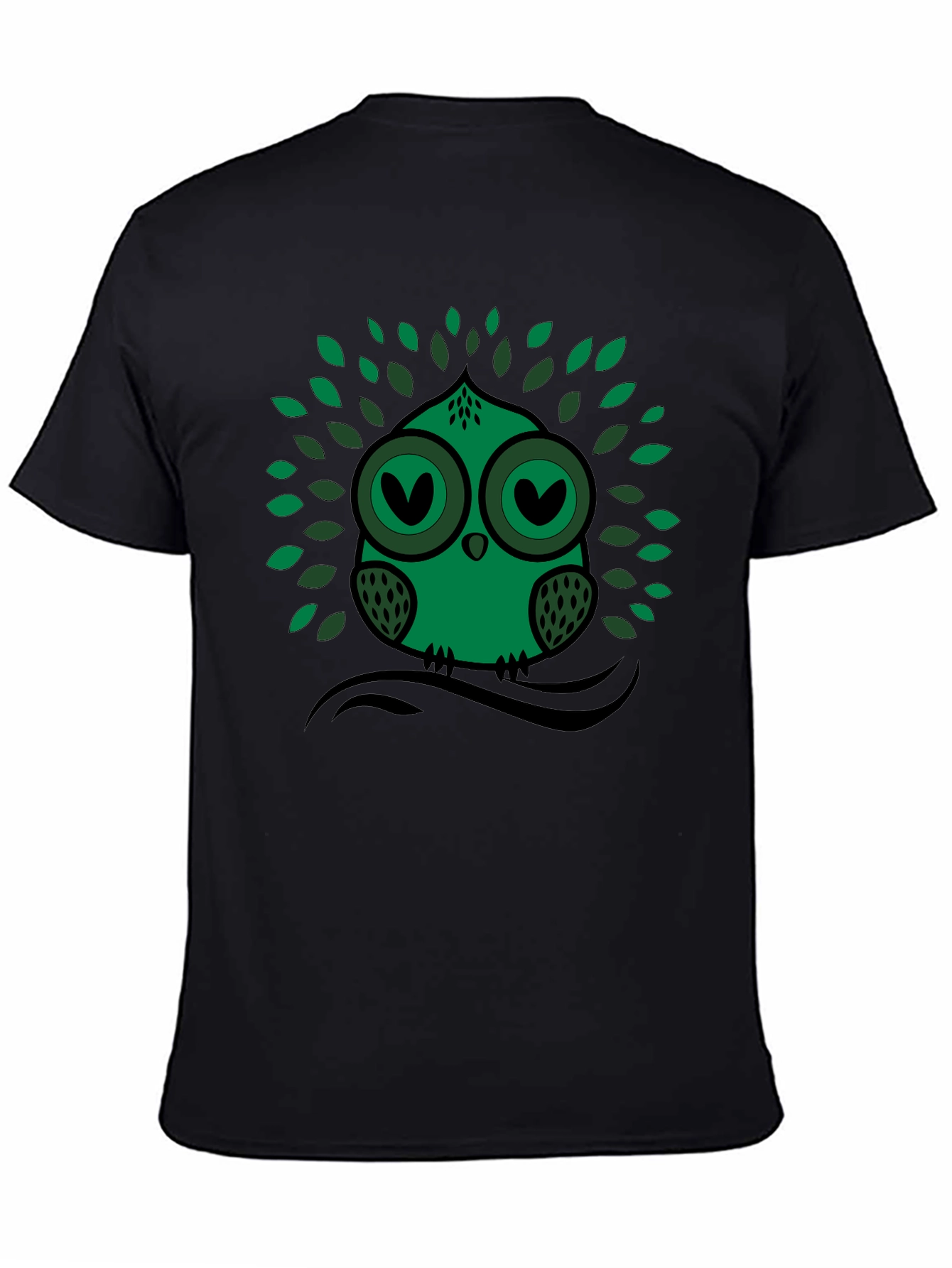 Green Owl Graphic Print Crew Neck Tee