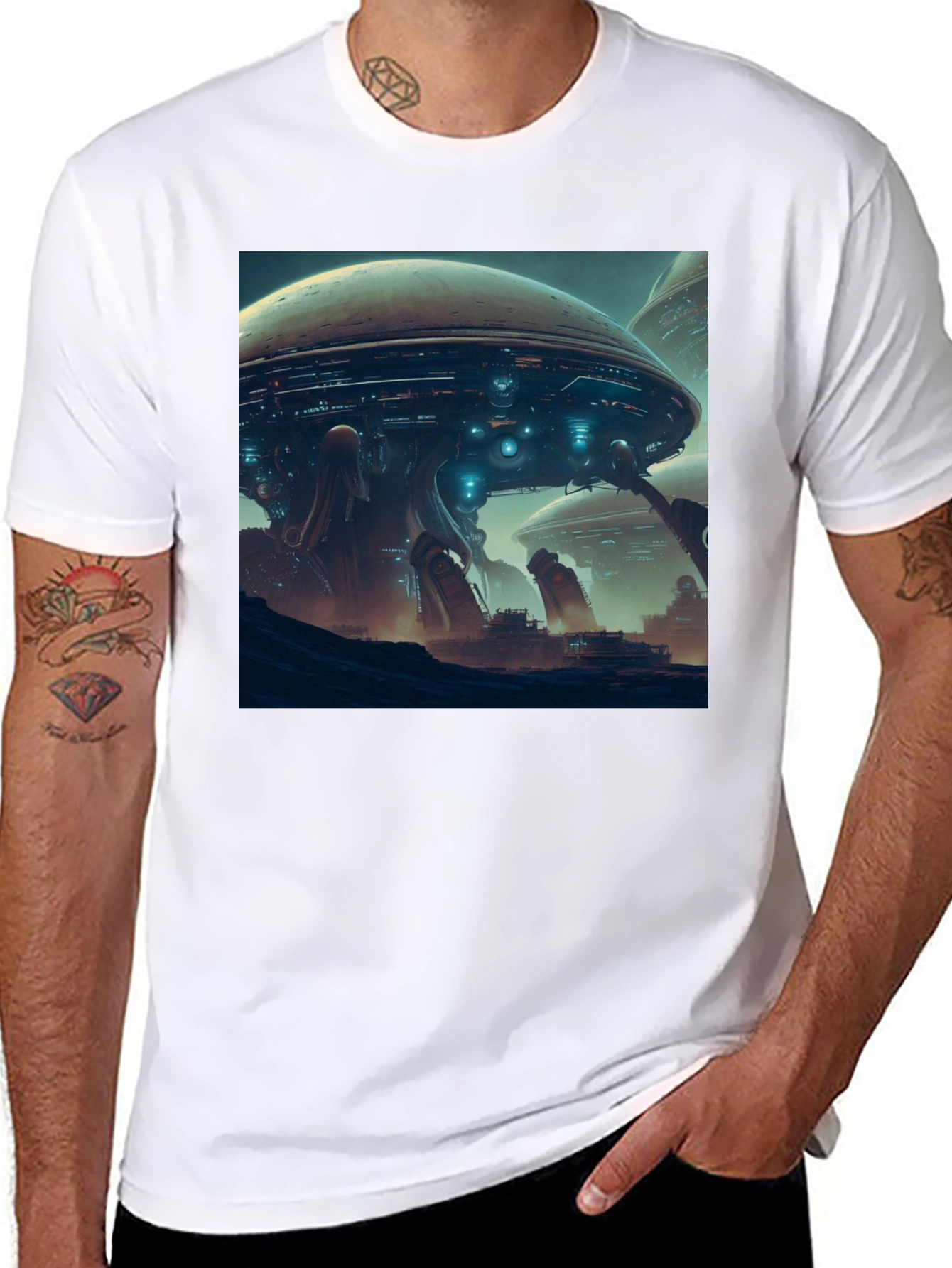 Sci-Fi Cityscape T-Shirt - Bold Graphic Tee
