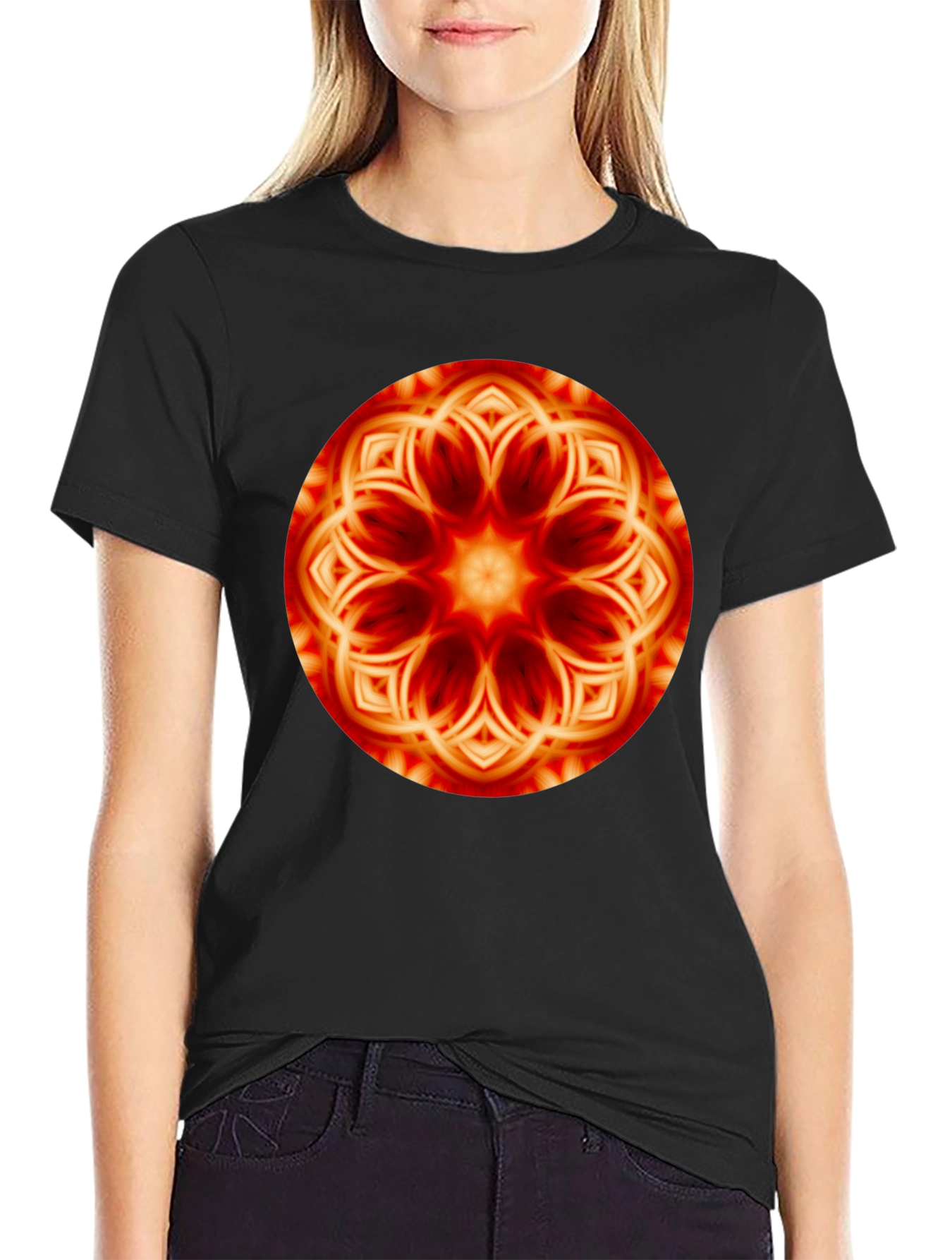 Fiery Mandala Graphic Black T-Shirt