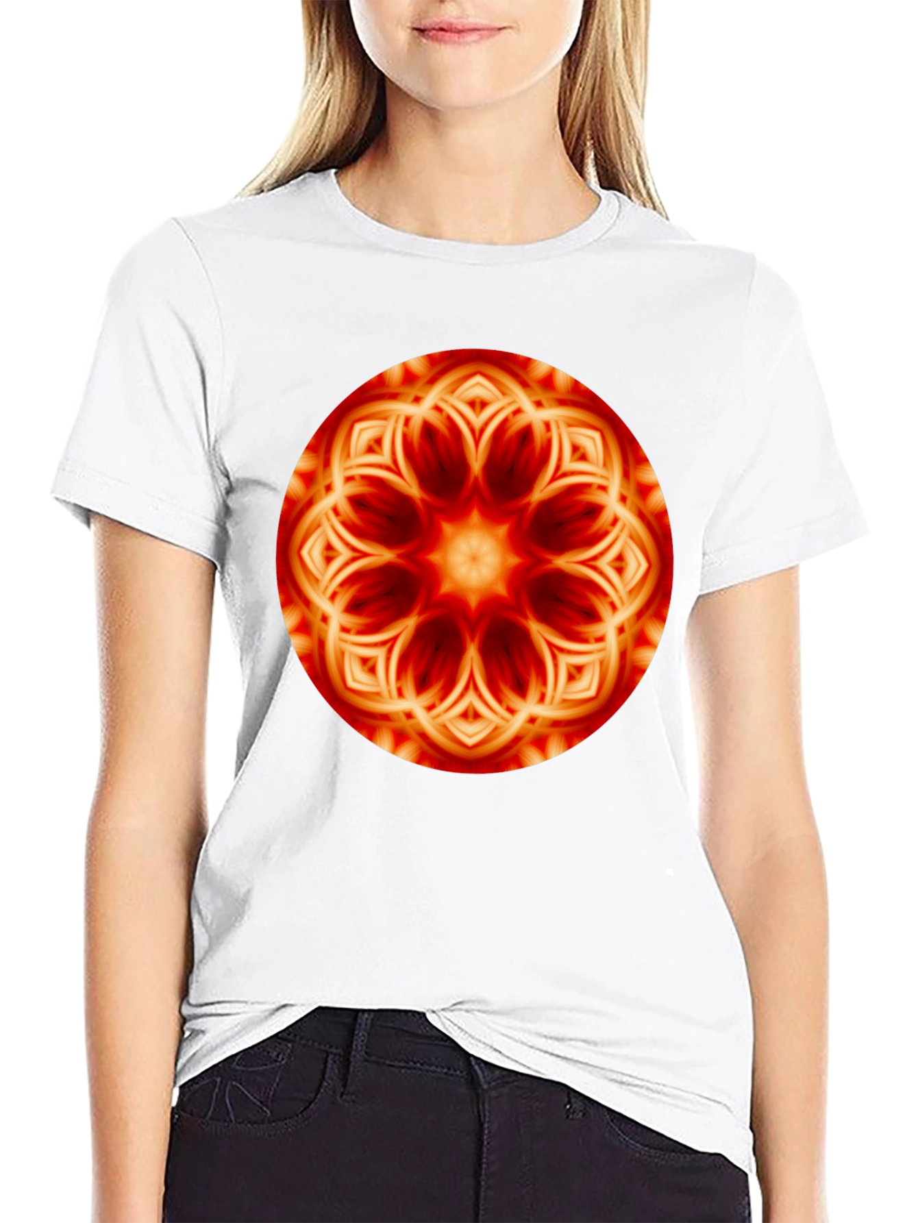 Fiery Mandala Graphic Black T-Shirt