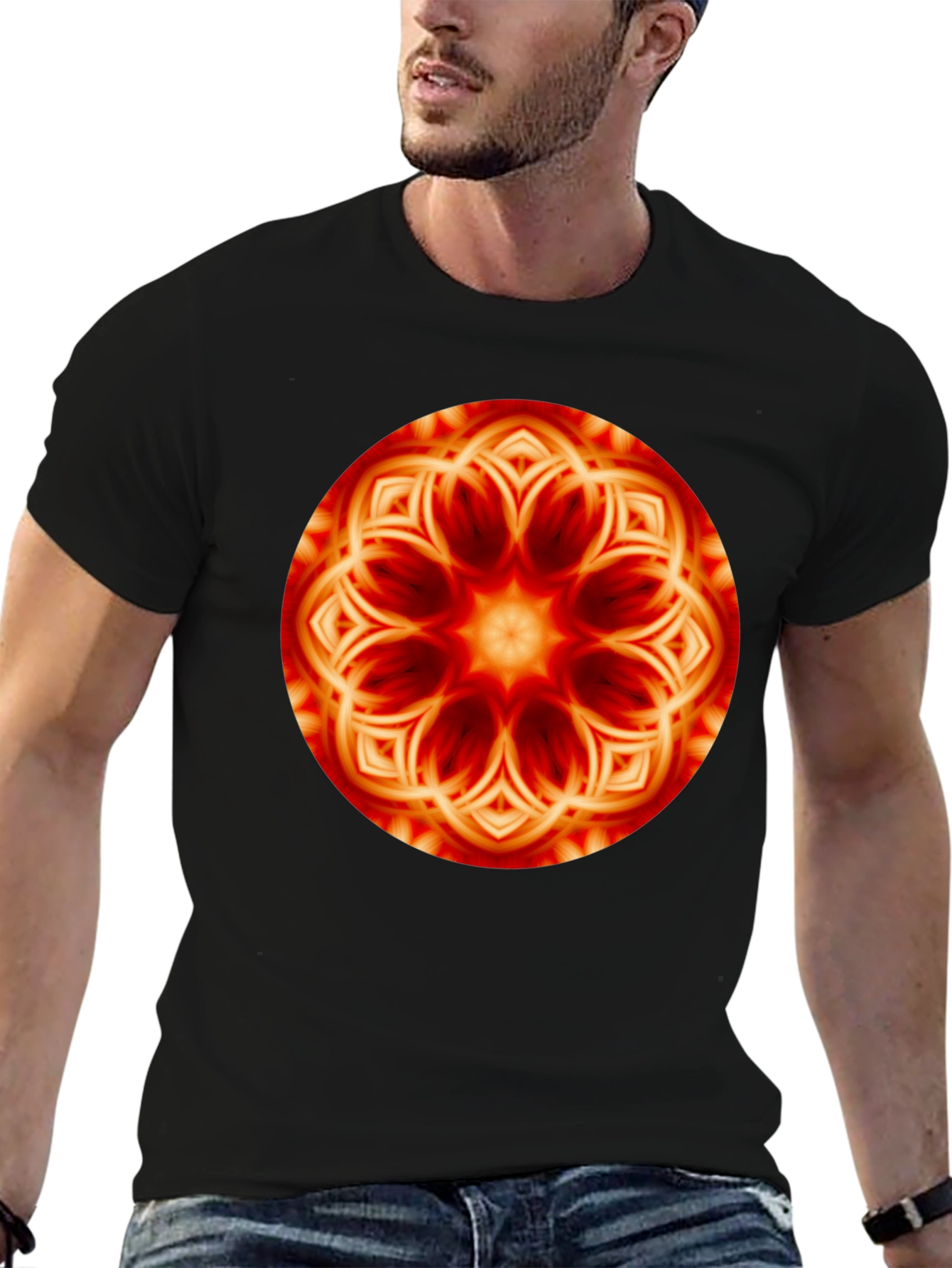 Fiery Mandala Graphic Black T-Shirt