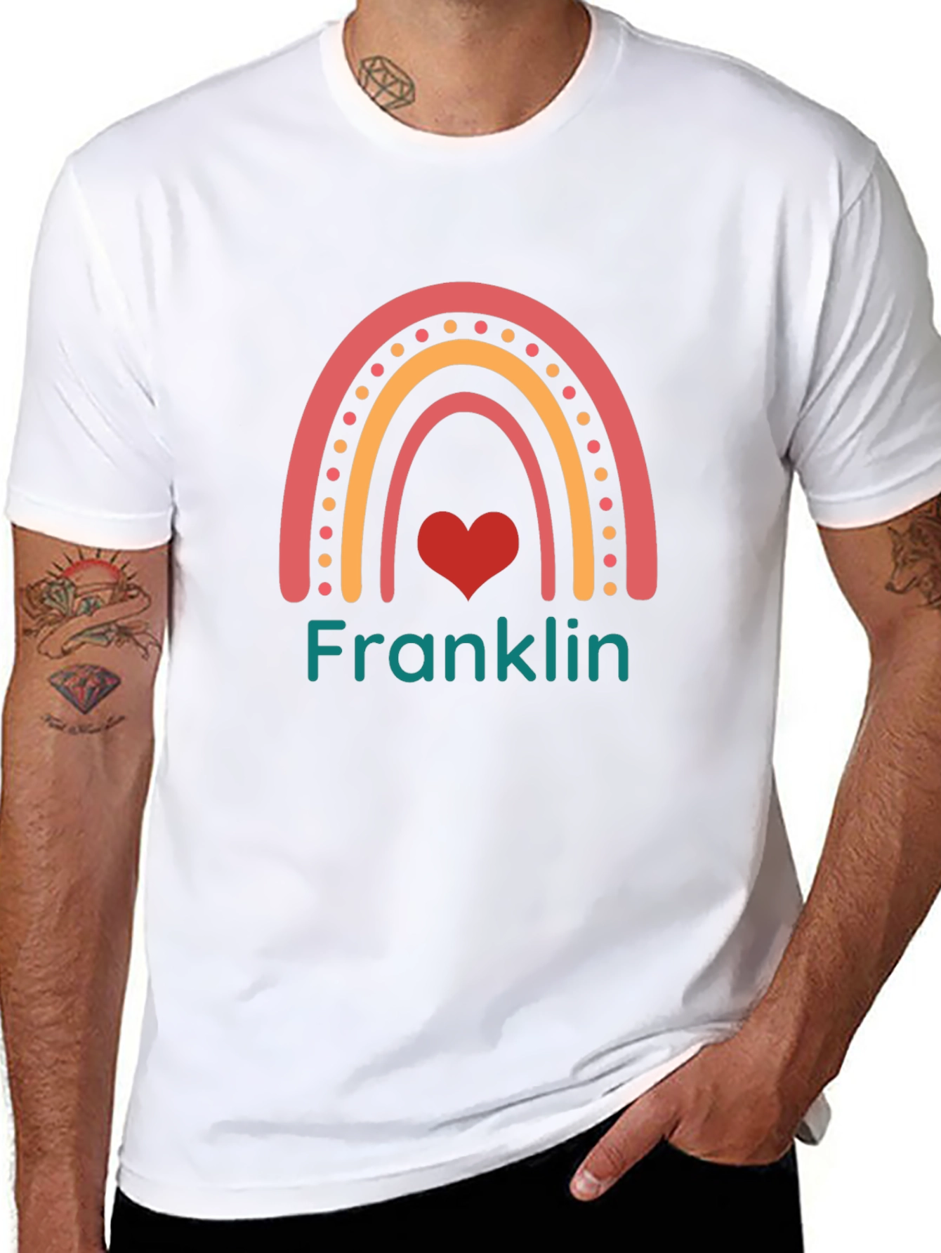 Franklin Rainbow Heart Graphic Tee - Black Cotton Blend