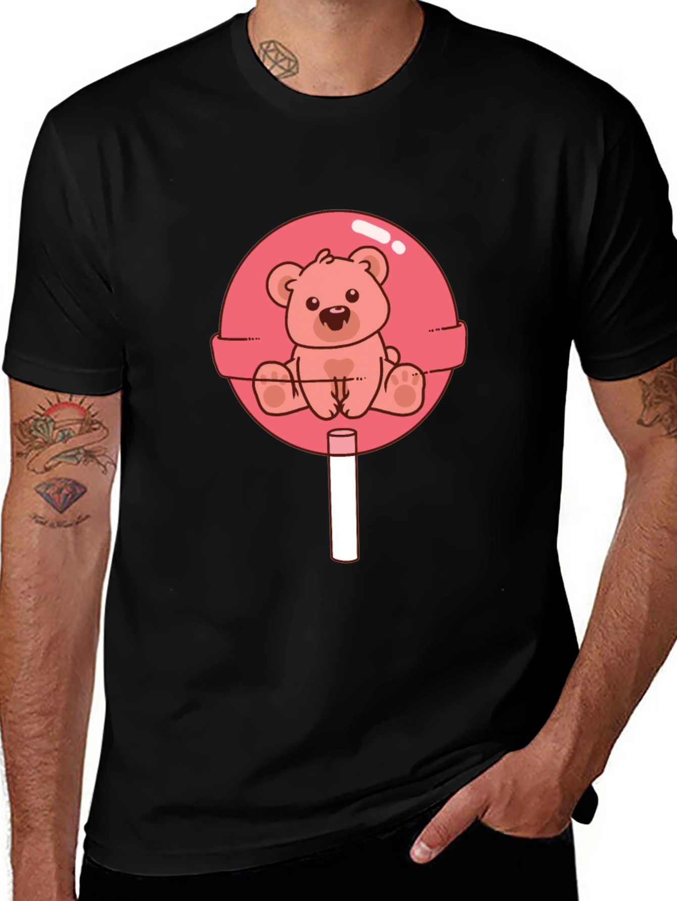 Teddy Bear Lollipop Graphic Tee - Black