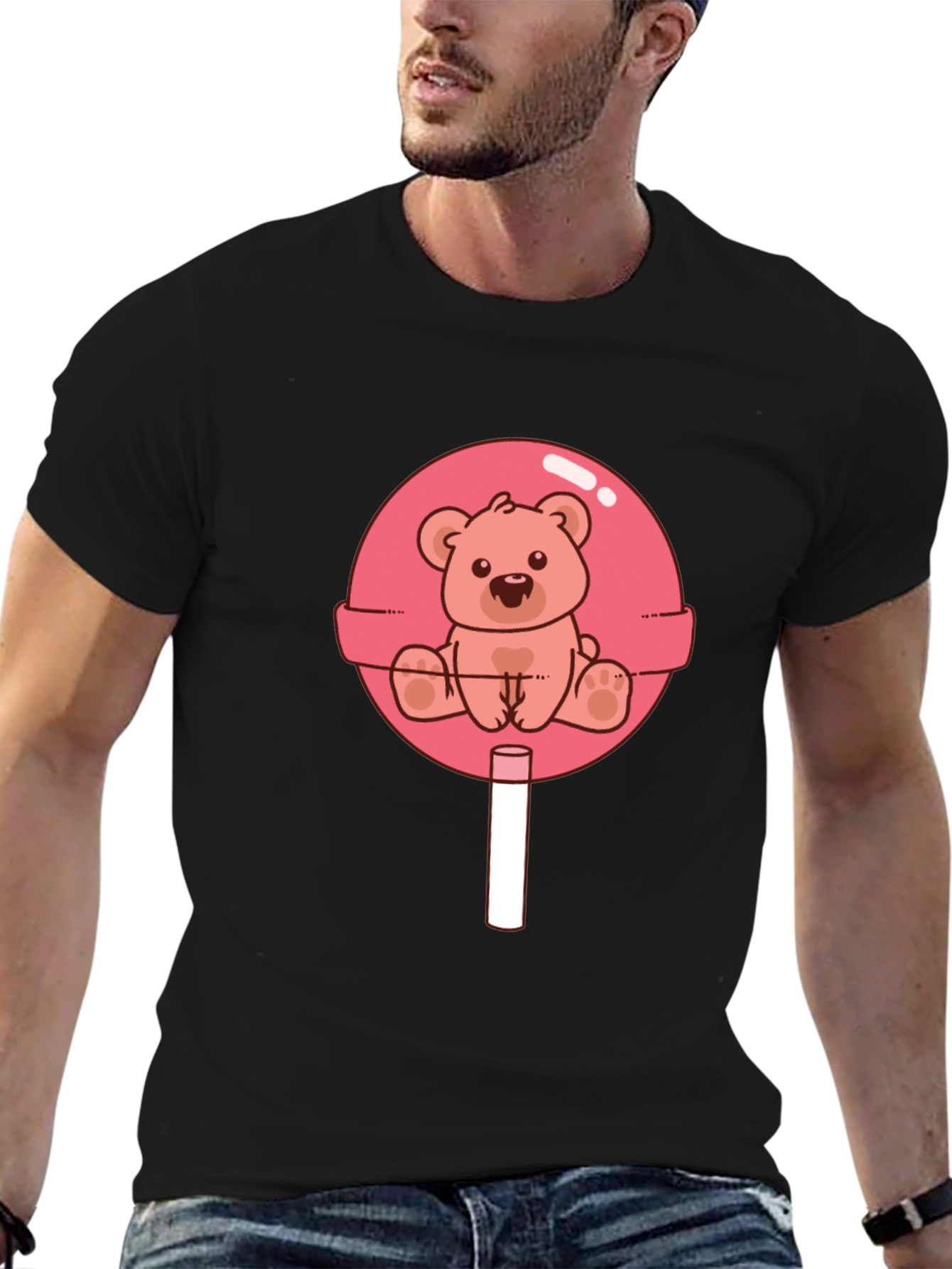 Teddy Bear Lollipop Graphic Tee - Black