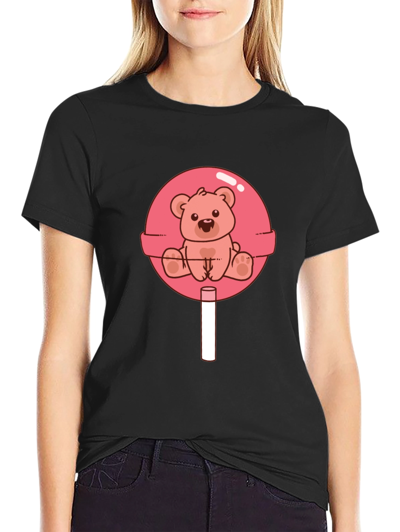 Teddy Bear Lollipop Graphic Tee - Black