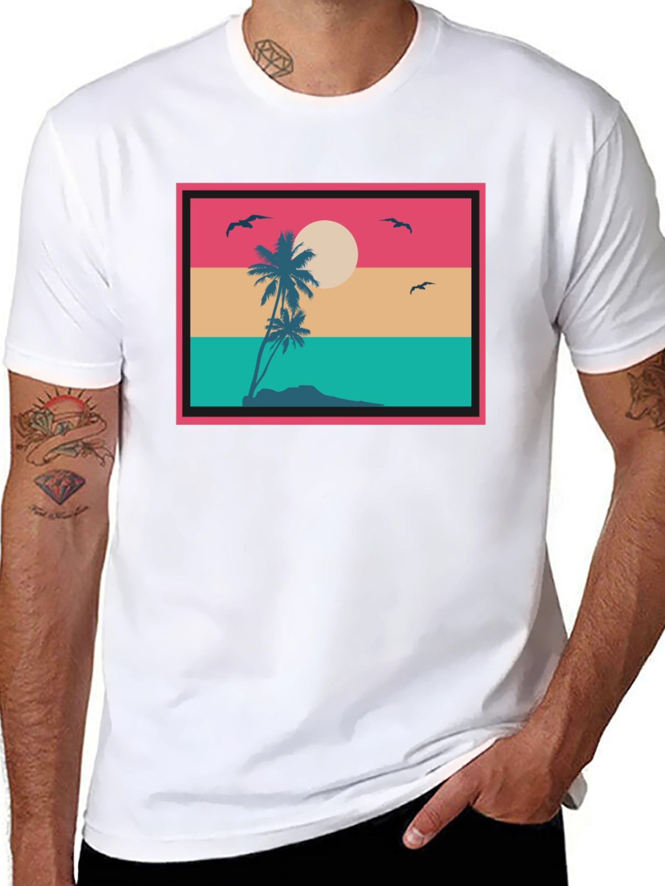 Retro Sunset Palm Tree Graphic T-Shirt