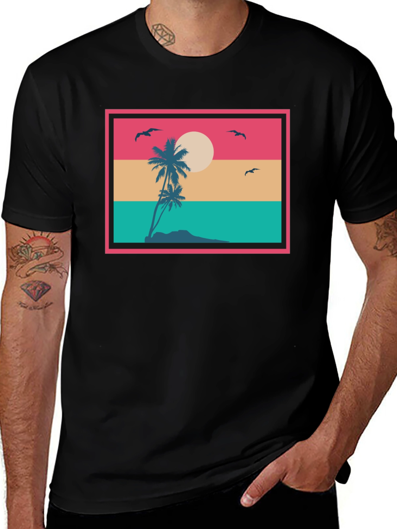 Retro Sunset Palm Tree Graphic T-Shirt