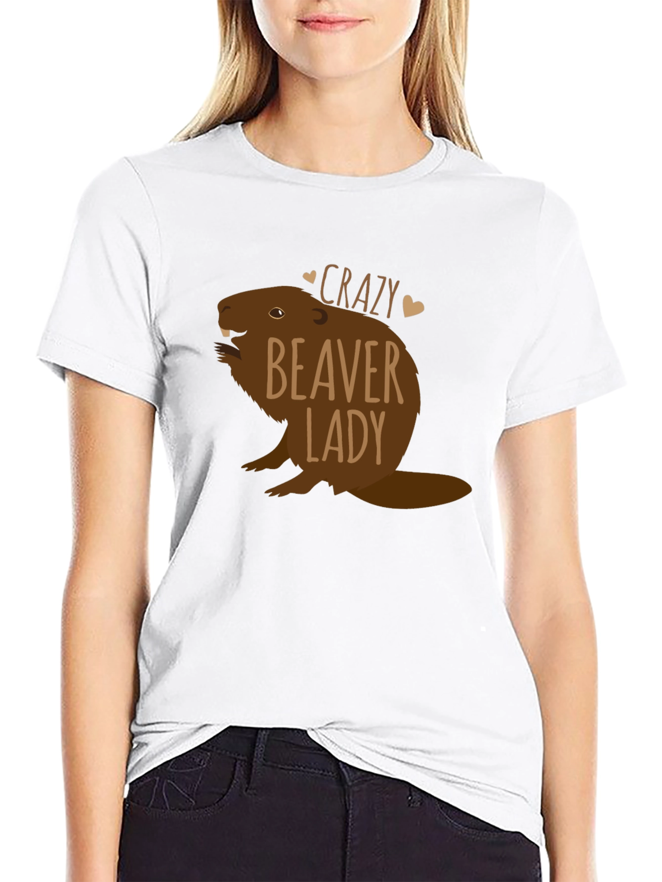 Crazy Beaver Lady Black T-Shirt