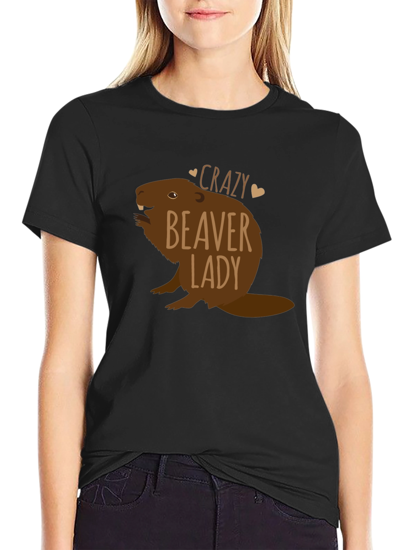 Crazy Beaver Lady Black T-Shirt