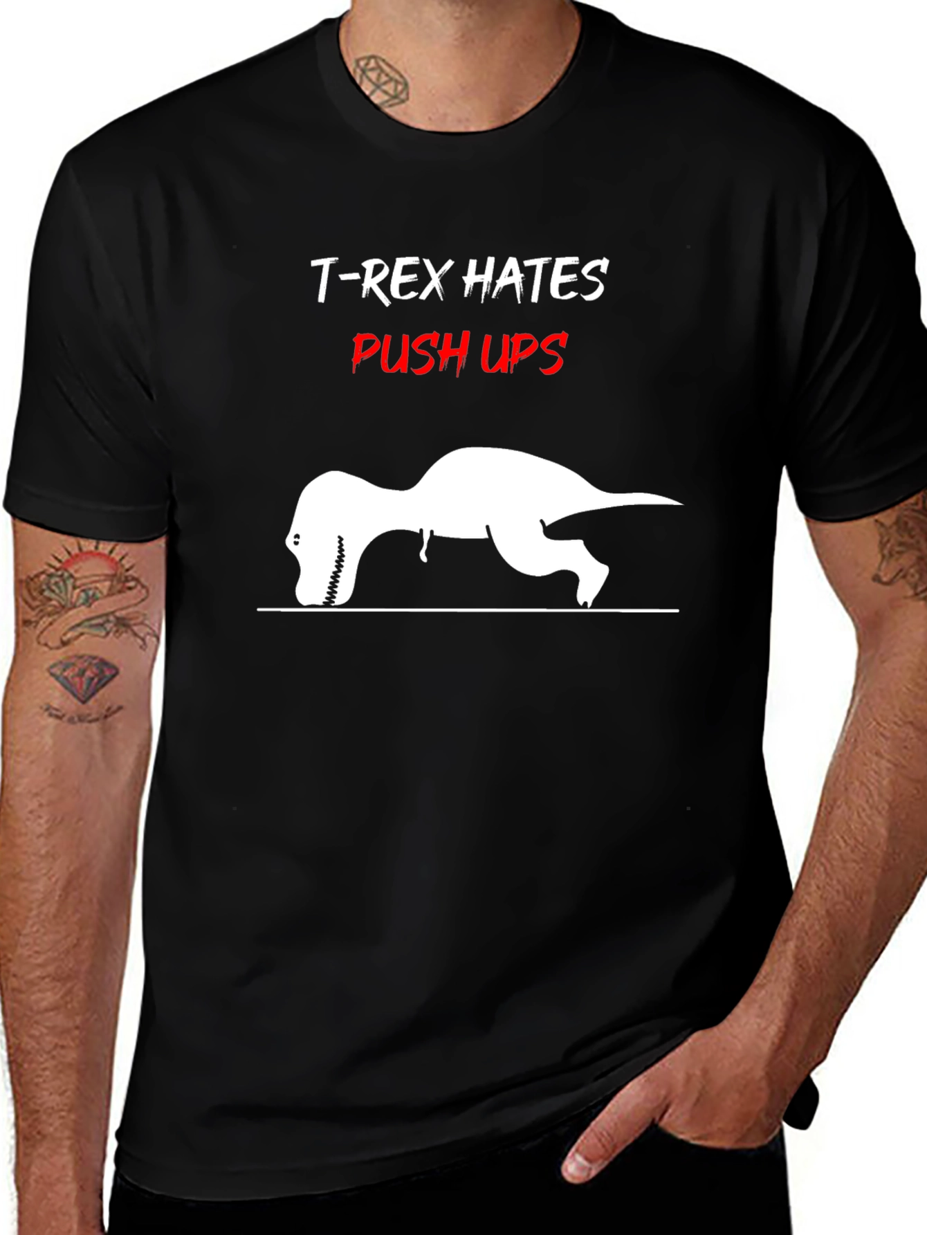 T-Rex Hates Push Ups Funny Graphic Tee