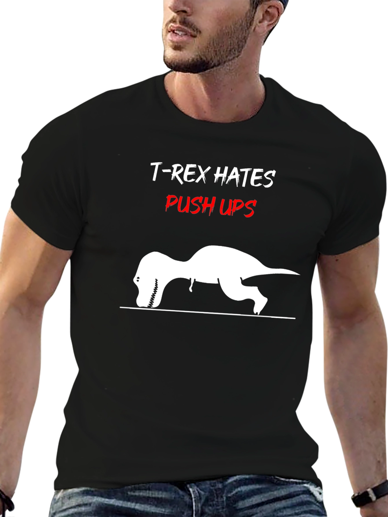 T-Rex Hates Push Ups Funny Graphic Tee