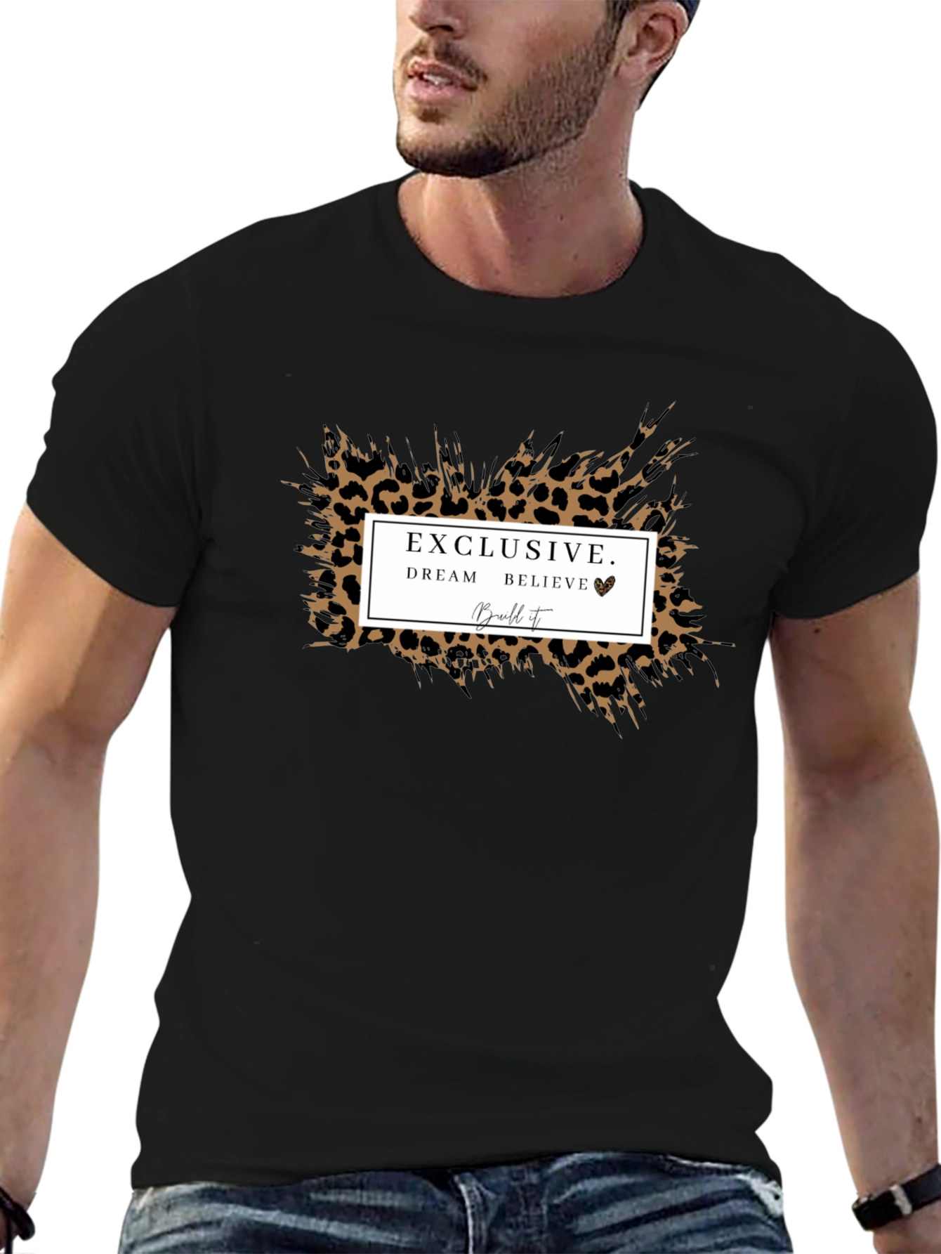 Exclusive Dream Believe Leopard Print Graphic Tee