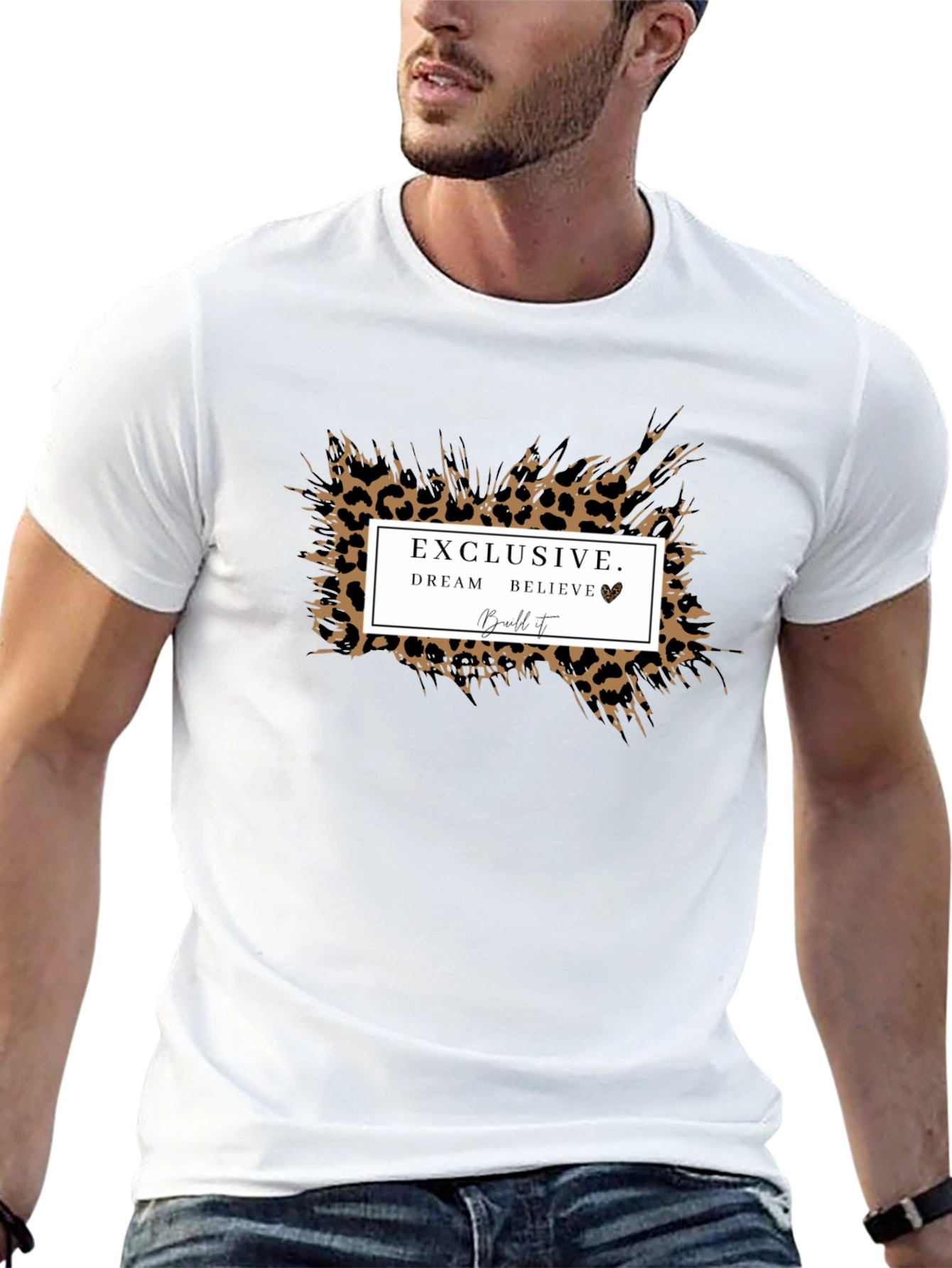 Exclusive Dream Believe Leopard Print Graphic Tee