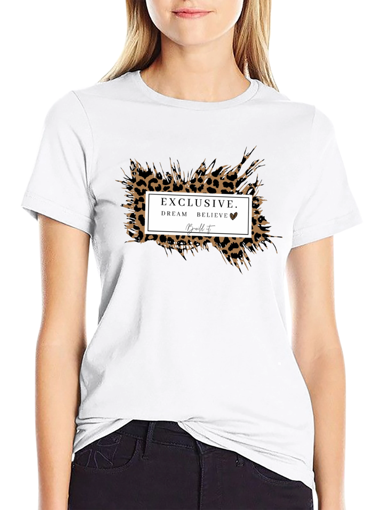 Exclusive Dream Believe Leopard Print Graphic Tee