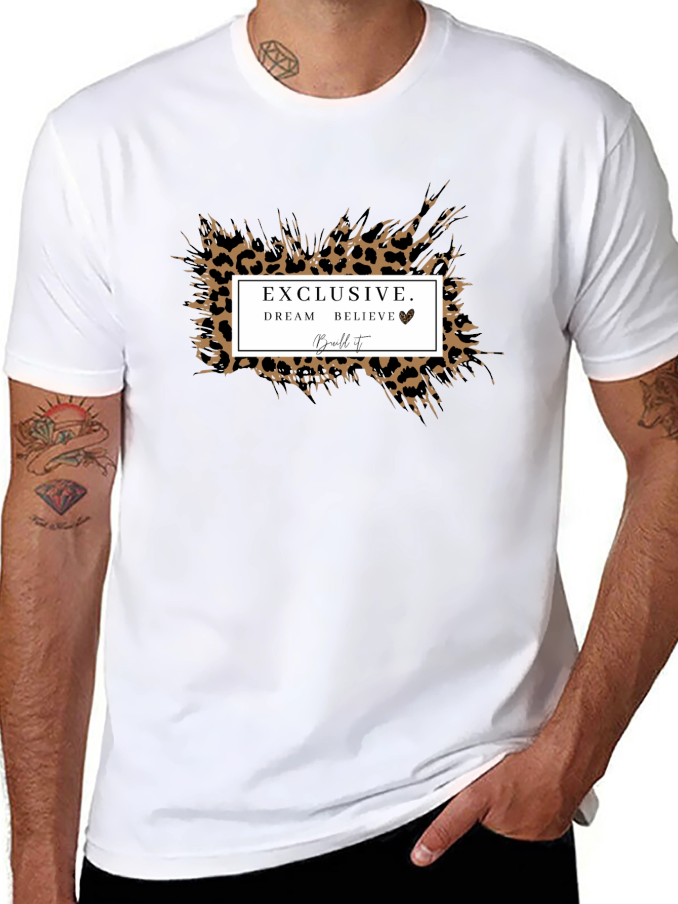 Exclusive Dream Believe Leopard Print Graphic Tee
