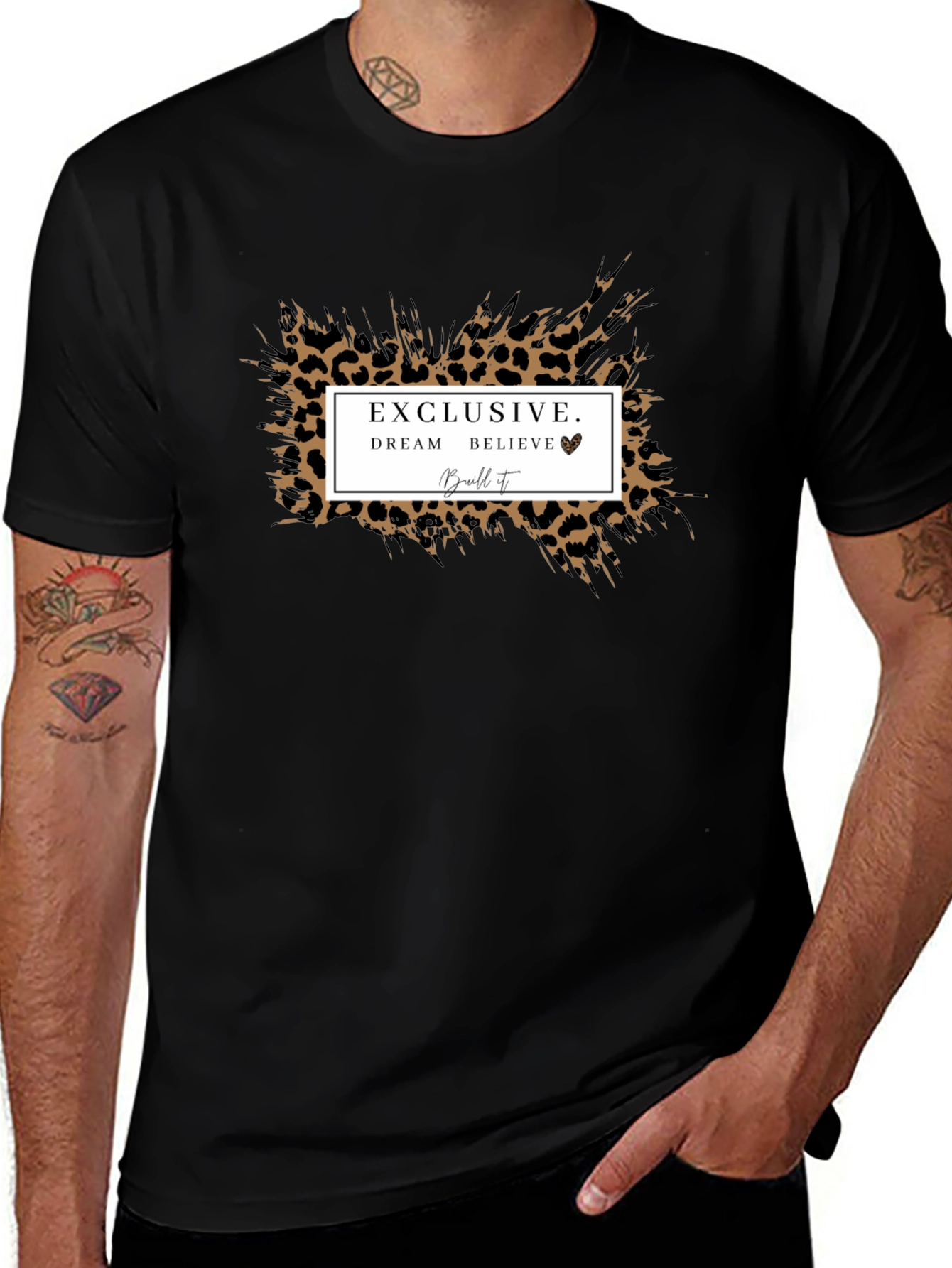 Exclusive Dream Believe Leopard Print Graphic Tee