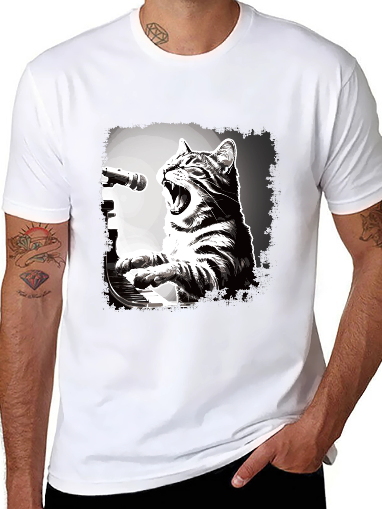 Cat Playing Piano T-Shirt - Unique Graphic Tee
