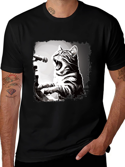 Cat Playing Piano T-Shirt - Unique Graphic Tee