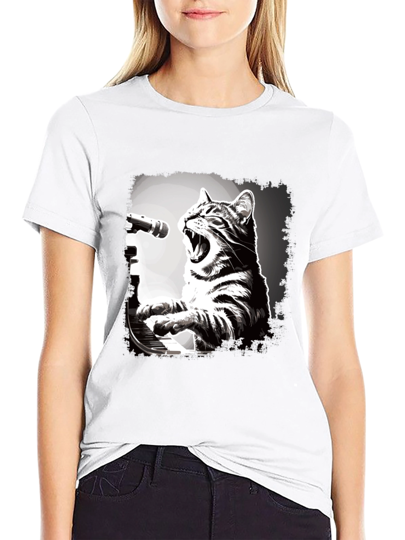 Cat Playing Piano T-Shirt - Unique Graphic Tee