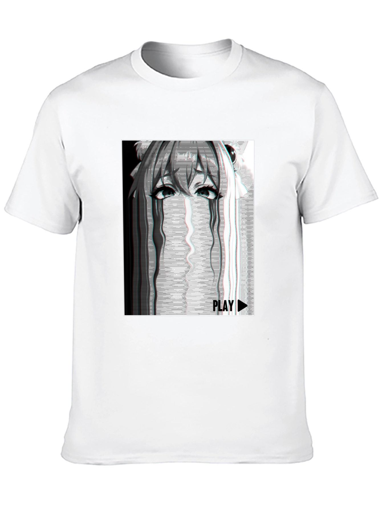 Anime Glitch Art Graphic T-Shirt - Black Cotton Tee