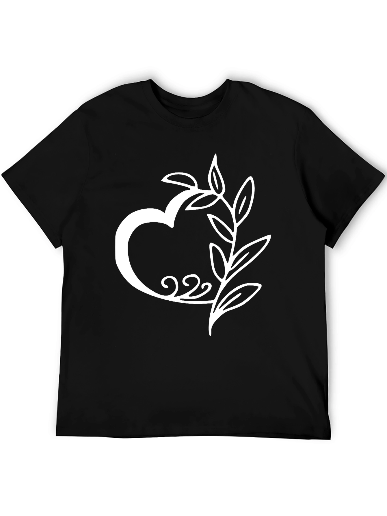 Heart & Leaves Graphic Tee - Stylish Black T-Shirt