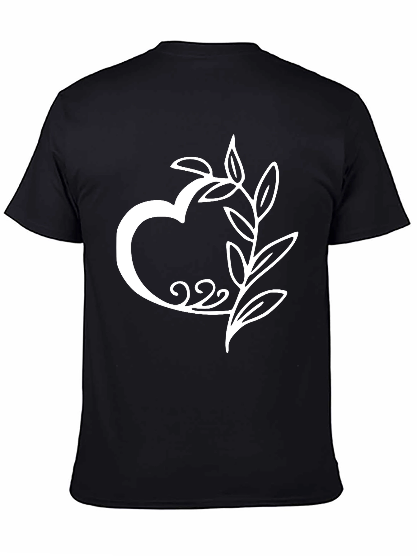 Heart & Leaves Graphic Tee - Stylish Black T-Shirt