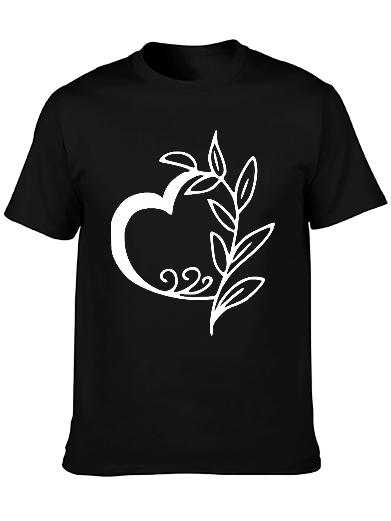 Heart & Leaves Graphic Tee - Stylish Black T-Shirt