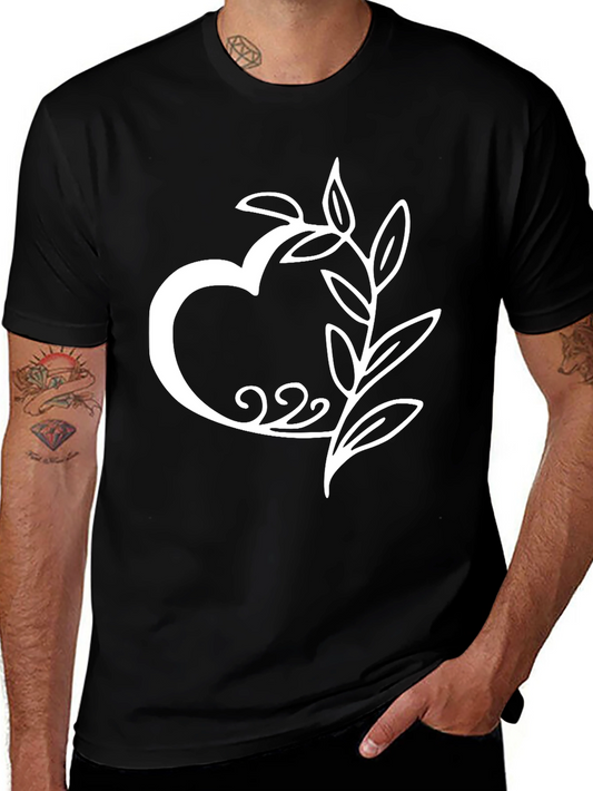 Heart & Leaves Graphic Tee - Stylish Black T-Shirt