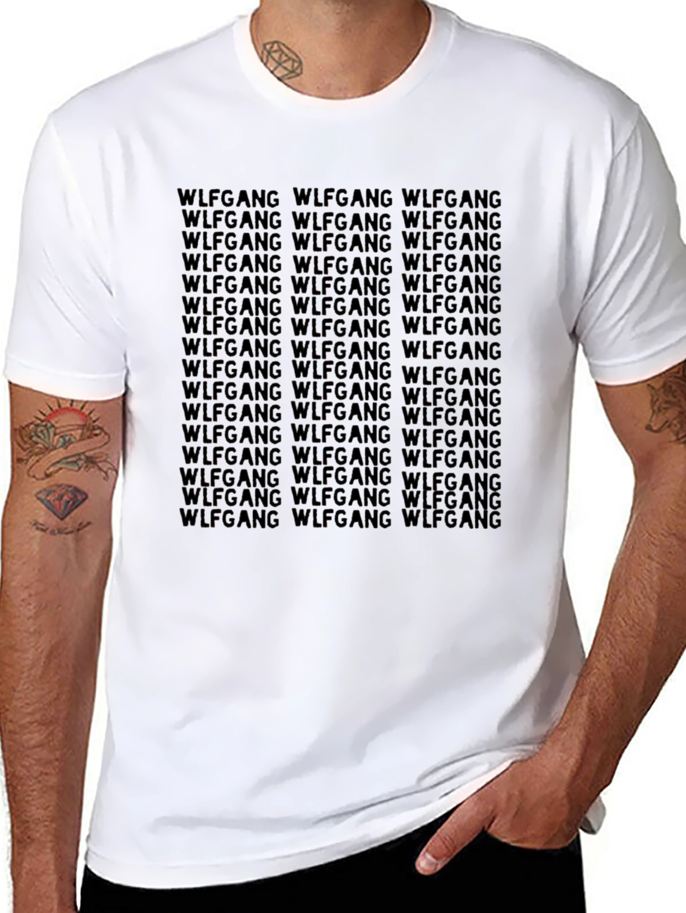 WLFGANG Text Pattern T-Shirt - Black
