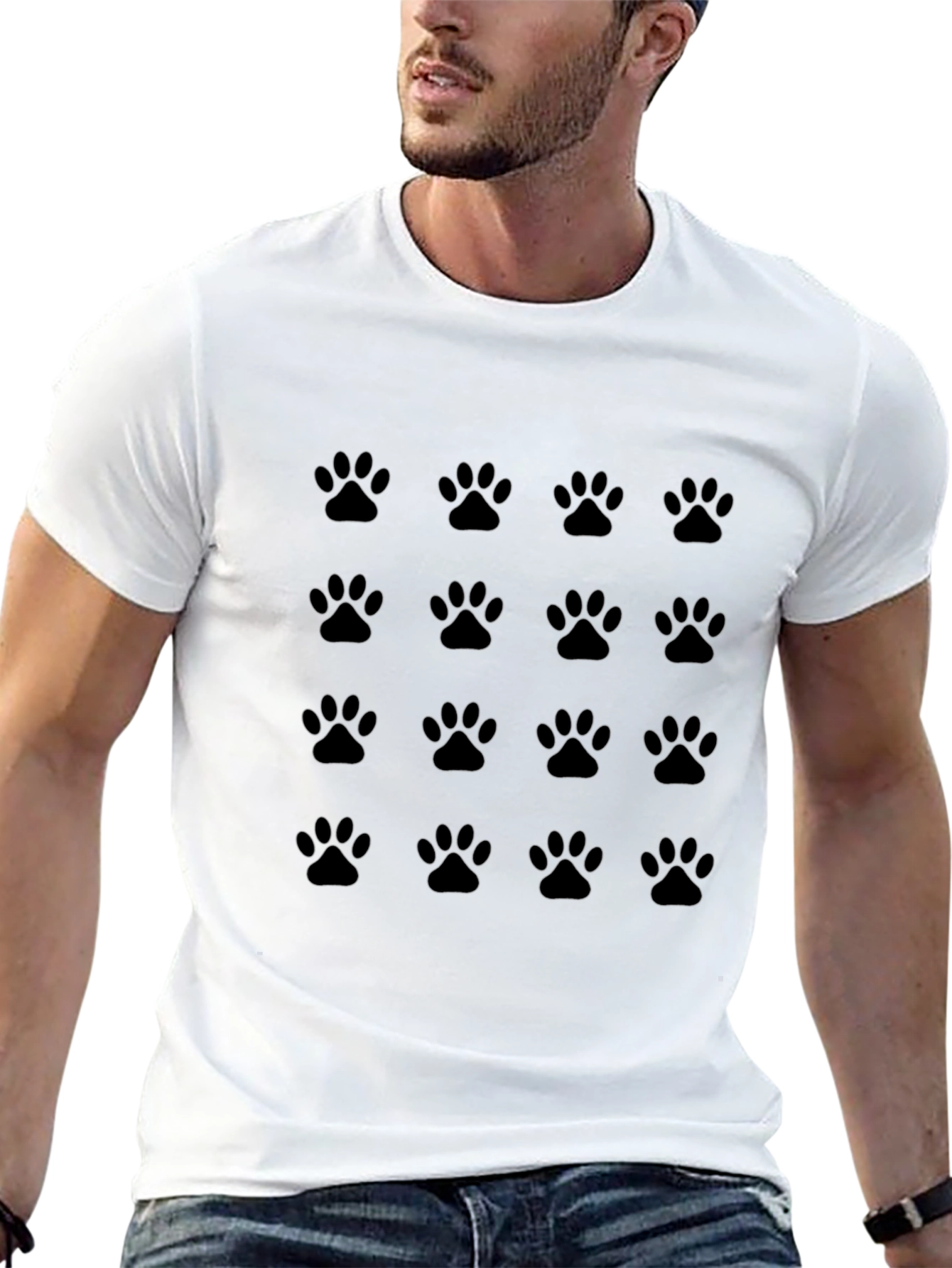 Paw Print Pattern Black T-Shirt